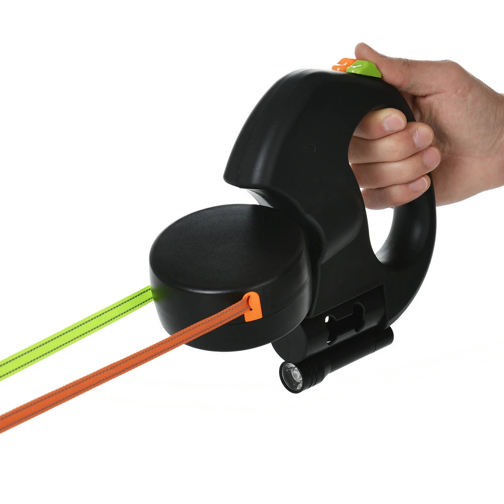 Reflective Dual Retractable Dog Leash with Lights No Tangle