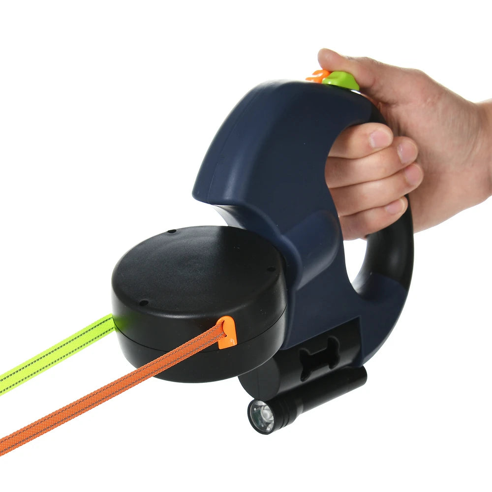 Reflective Dual Retractable Dog Leash with Lights No Tangle