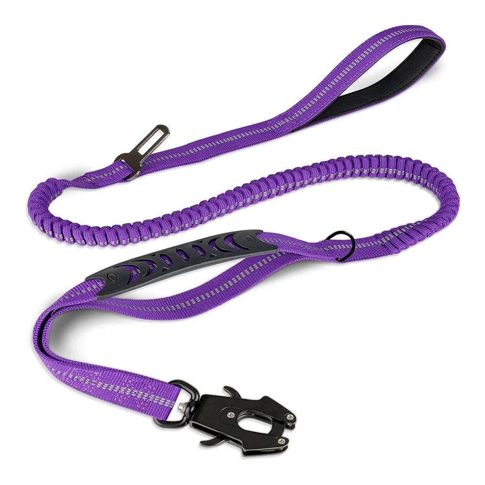 Reflective Bungee Dog Leash with Seatbelt for Large Dogs