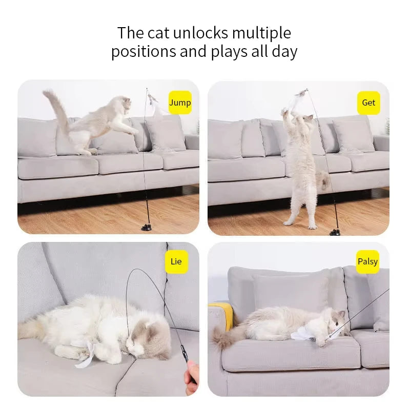 Hands-Free Feather Wand Cat Toy with Suction Cup Base