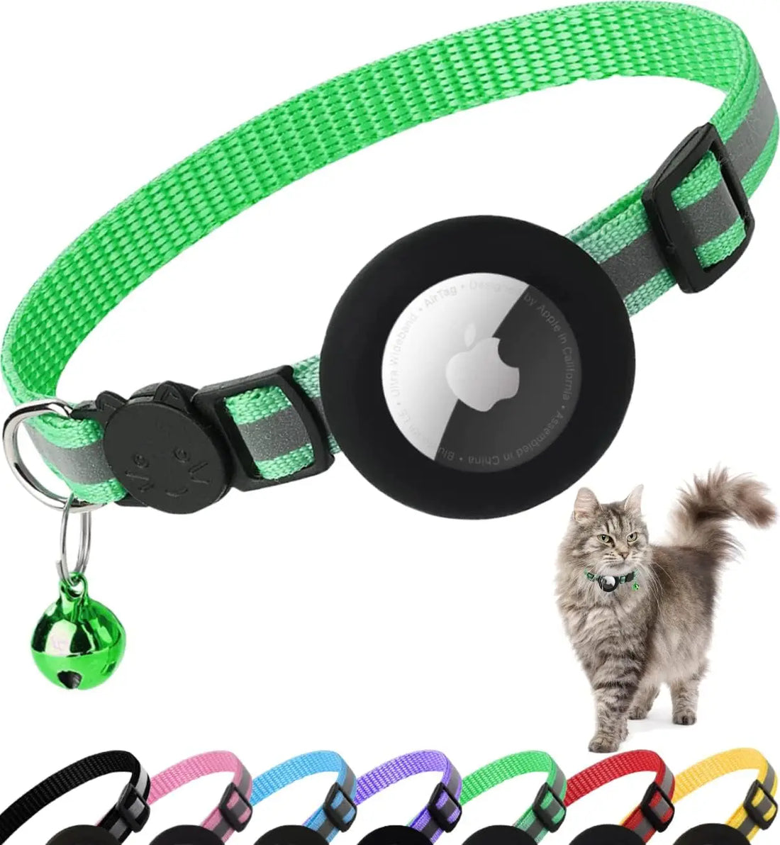 Reflective Airtag Cat Collar with Bell and Breakaway Buckle