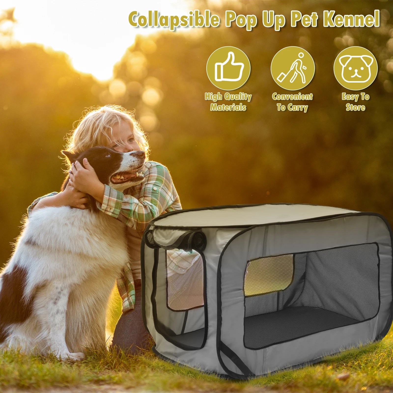 Foldable Pop-Up Dog Crate Portable Pet Tent for Travel