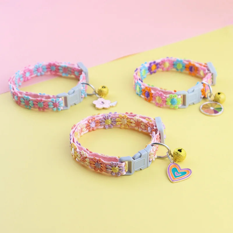 Colorful Paw Print Pet Collar with Adjustable Safety Bell