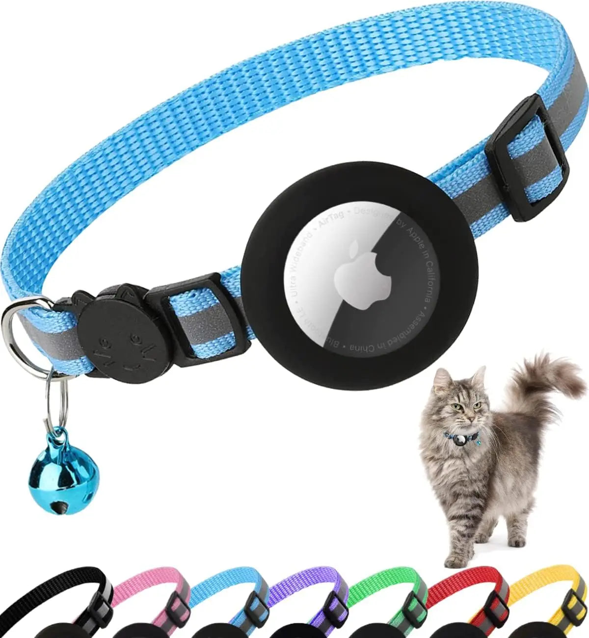 Reflective Airtag Cat Collar with Bell and Breakaway Buckle