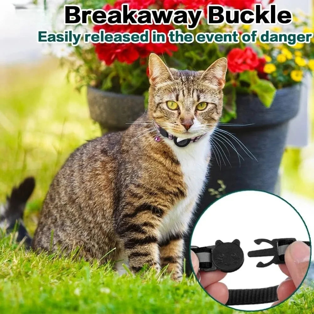 Reflective Airtag Cat Collar with Bell and Breakaway Buckle