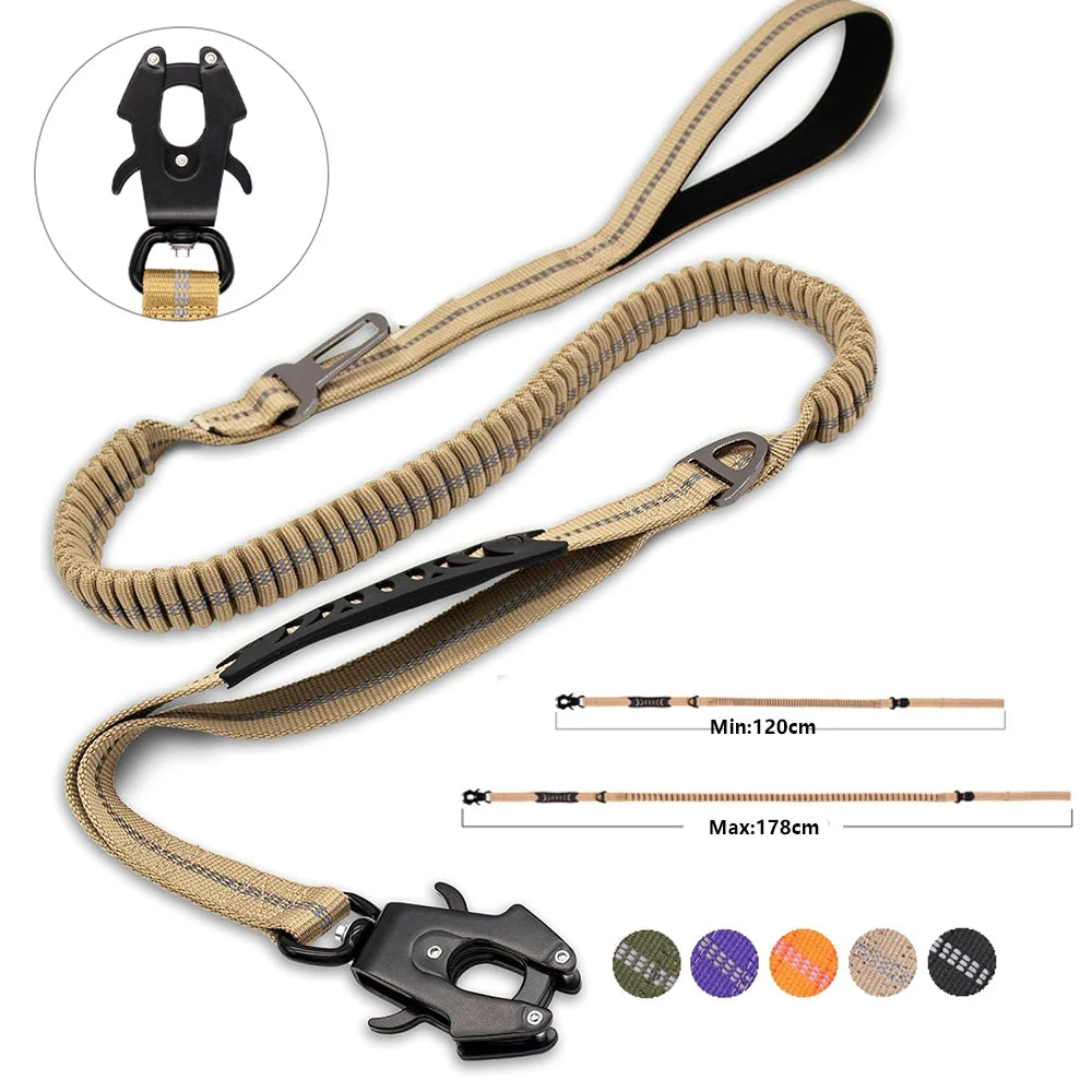 Reflective Bungee Dog Leash with Seatbelt for Large Dogs
