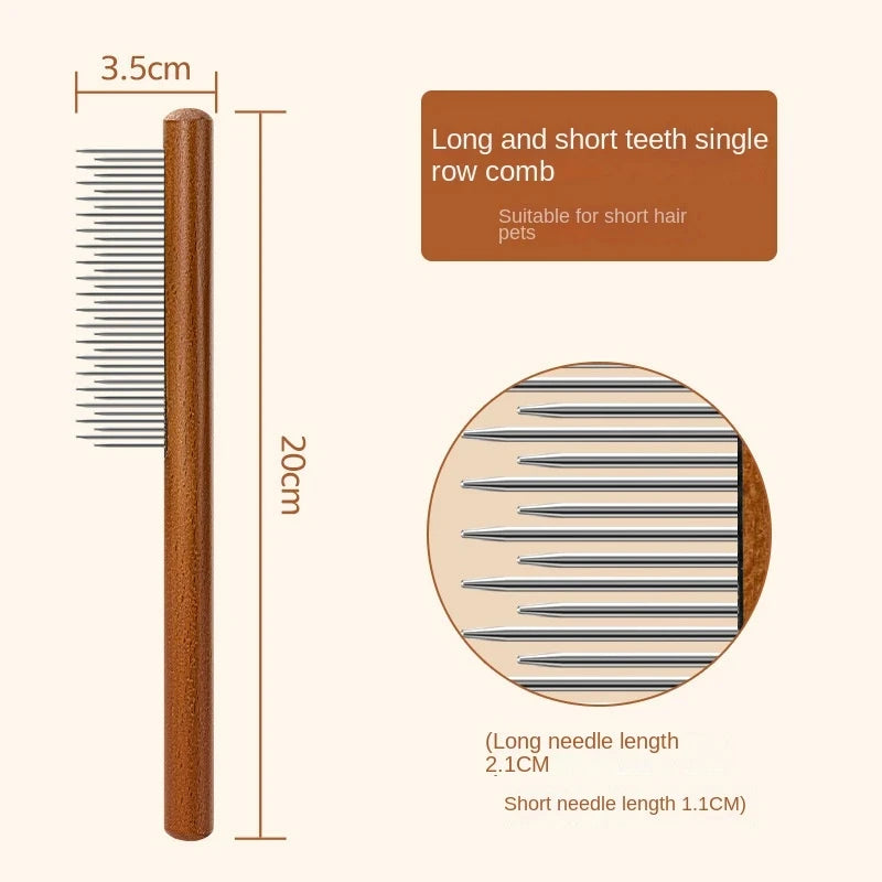 Stainless Steel Pet Comb with Wooden Handle for Grooming