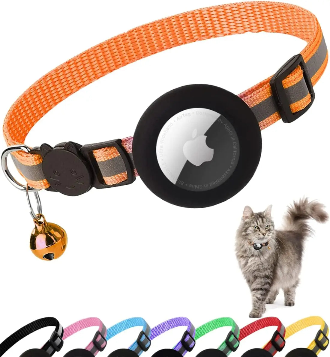 Reflective Airtag Cat Collar with Bell and Breakaway Buckle