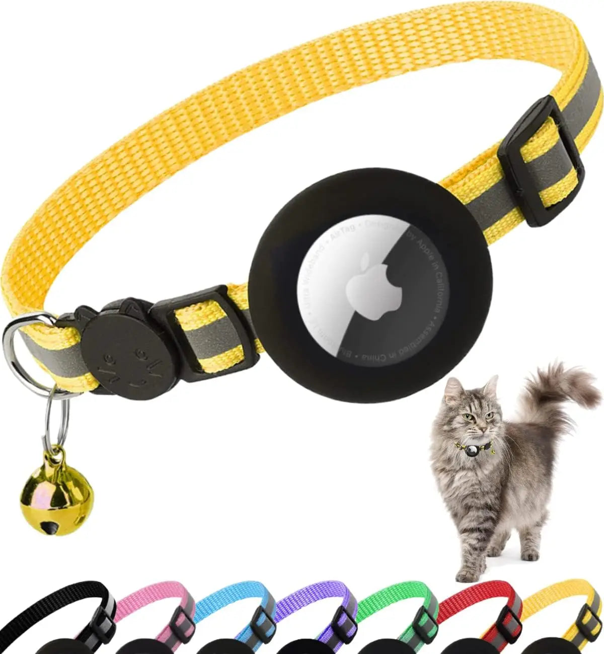 Reflective Airtag Cat Collar with Bell and Breakaway Buckle