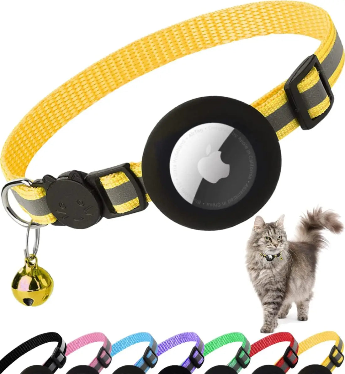 Reflective Airtag Cat Collar with Bell and Breakaway Buckle