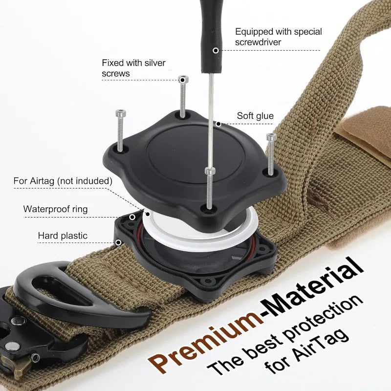 Waterproof Tactical Dog Collar with Handle and AirTag Holder