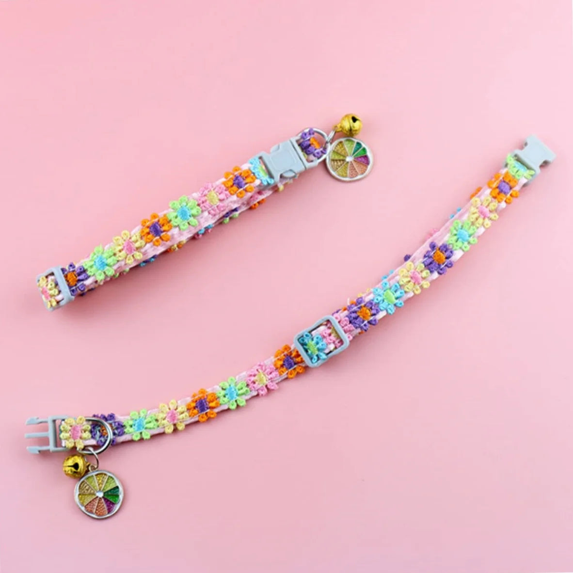 Colorful Paw Print Pet Collar with Adjustable Safety Bell