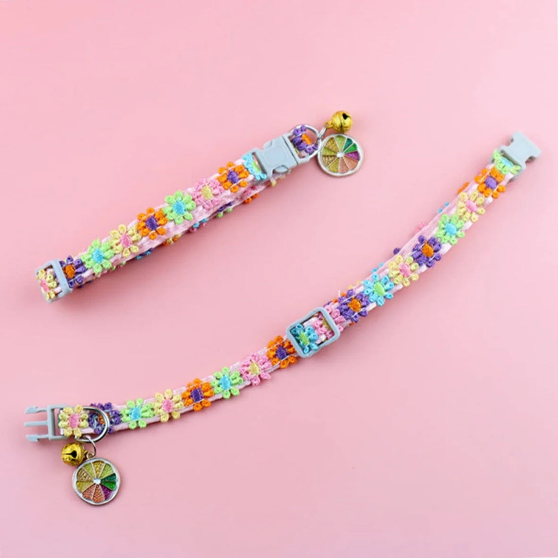 Colorful Paw Print Pet Collar with Adjustable Safety Bell