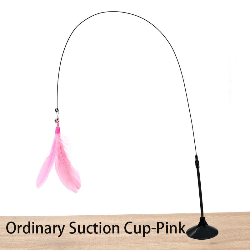 Hands-Free Feather Wand Cat Toy with Suction Cup Base
