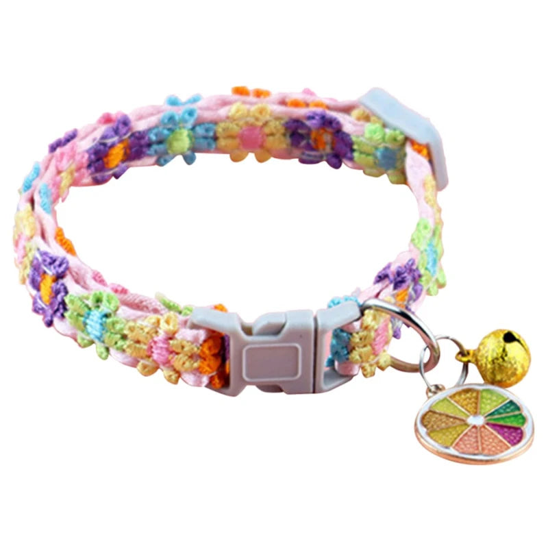 Colorful Paw Print Pet Collar with Adjustable Safety Bell
