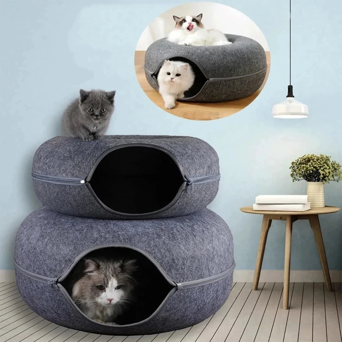 Interactive Felt Cat Tunnel Bed Donut Nest Toy House