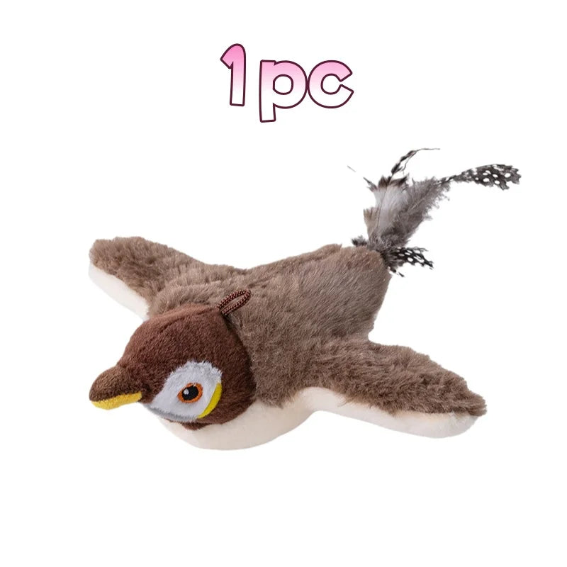 Rechargeable Chirping Bird Cat Toy with Touch Activated Flapping