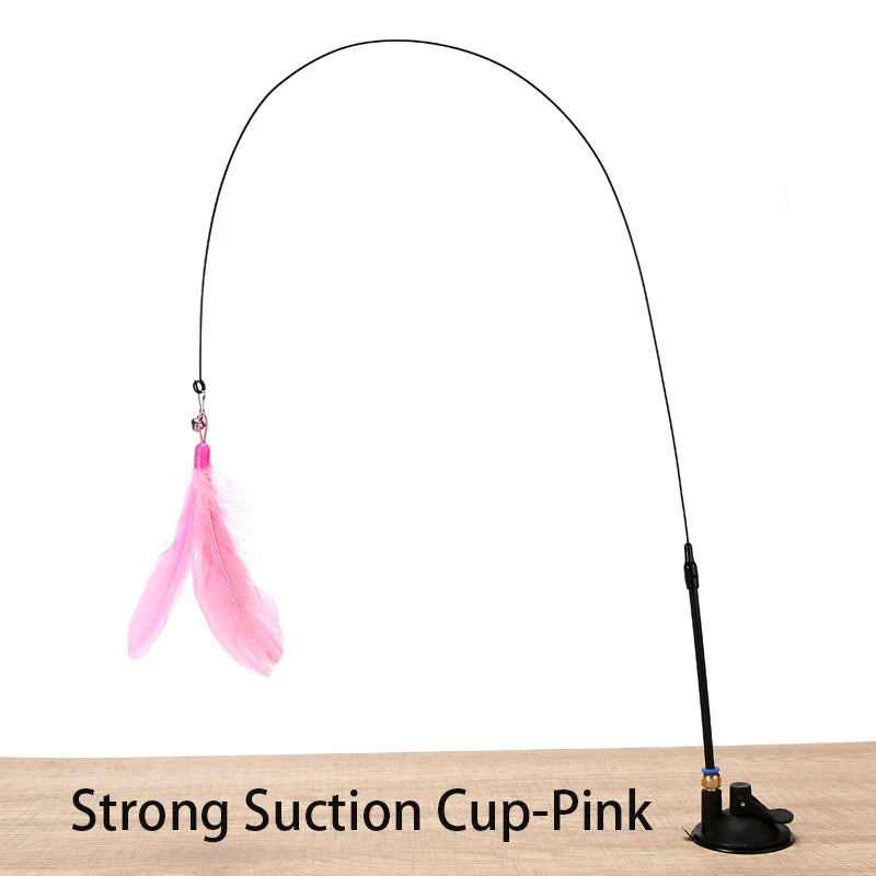 Hands-Free Feather Wand Cat Toy with Suction Cup Base