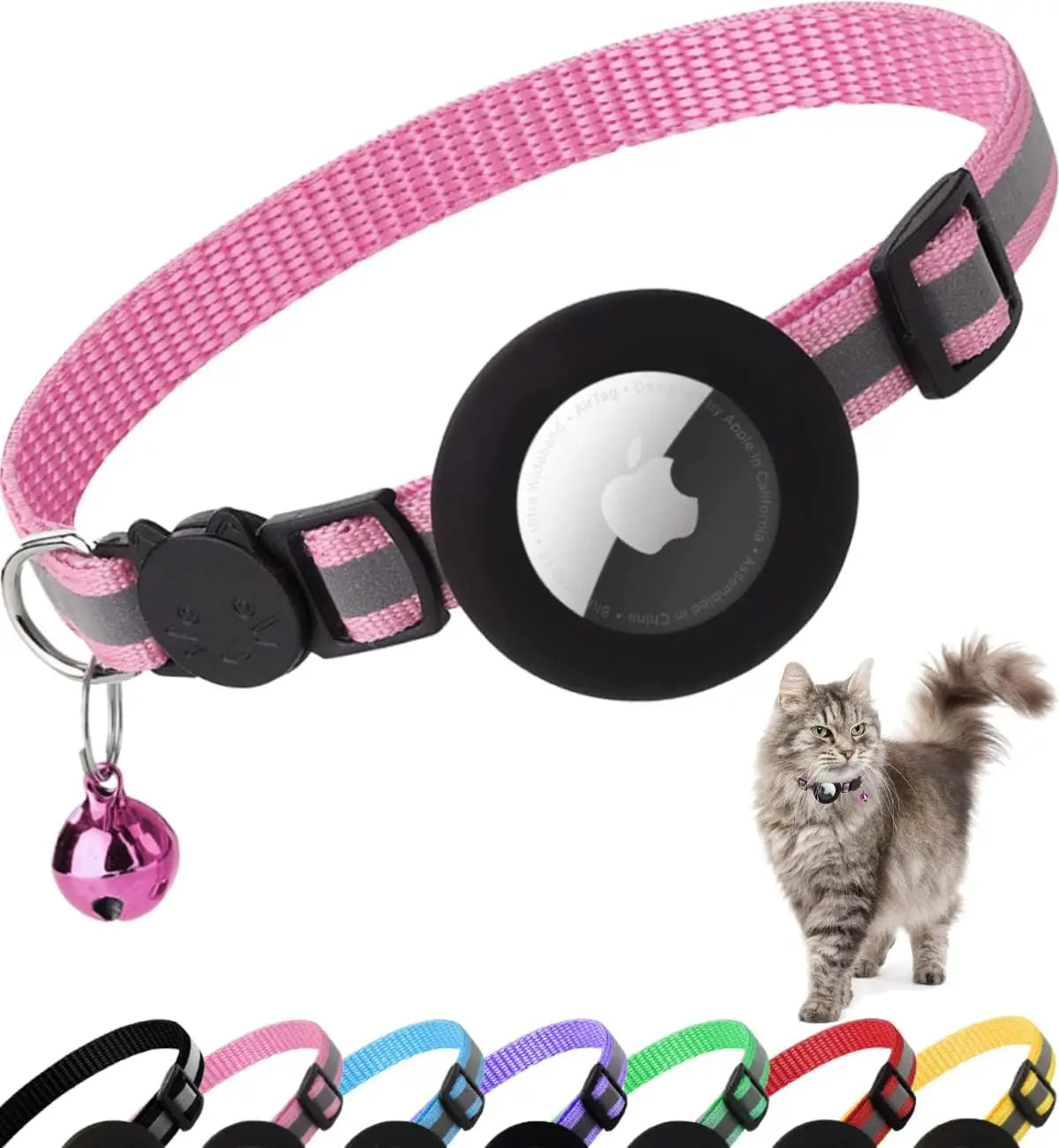 Reflective Airtag Cat Collar with Bell and Breakaway Buckle