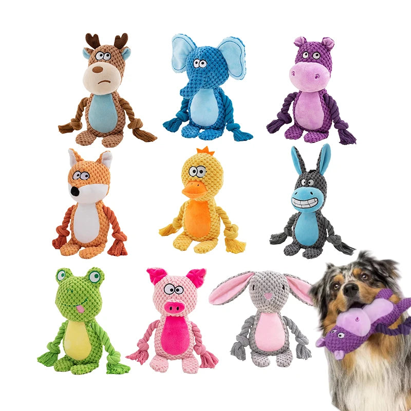 Cute Plush Rope Dog Toy with Squeaker and Knots