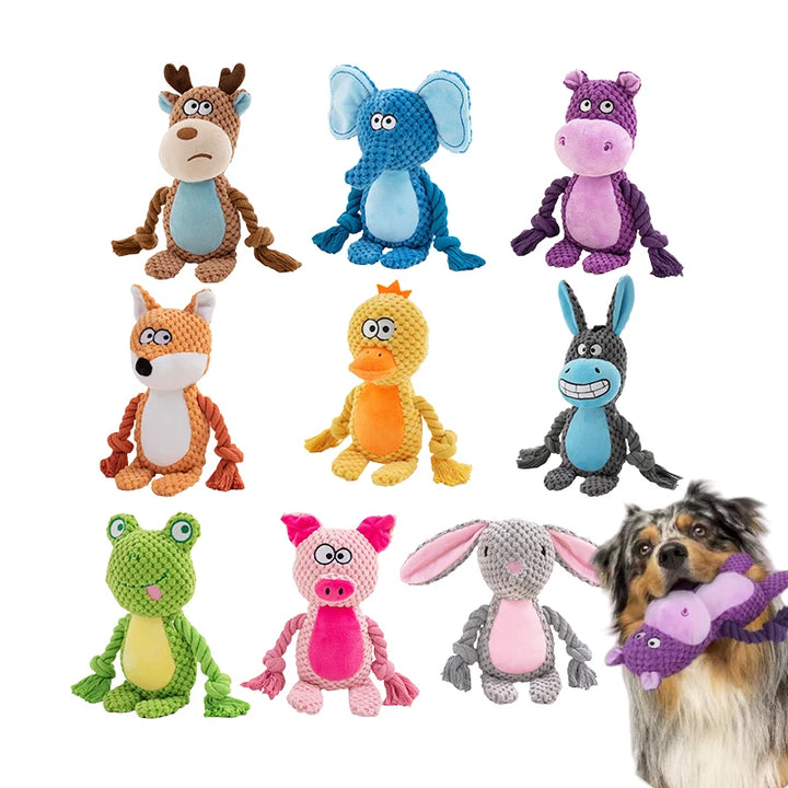 Cute Plush Rope Dog Toy with Squeaker and Knots