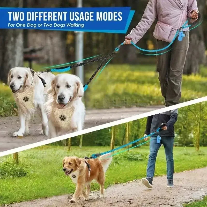 Reflective Double Dog Leash with Traffic Handles No Tangle