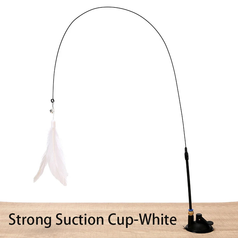 Hands-Free Feather Wand Cat Toy with Suction Cup Base