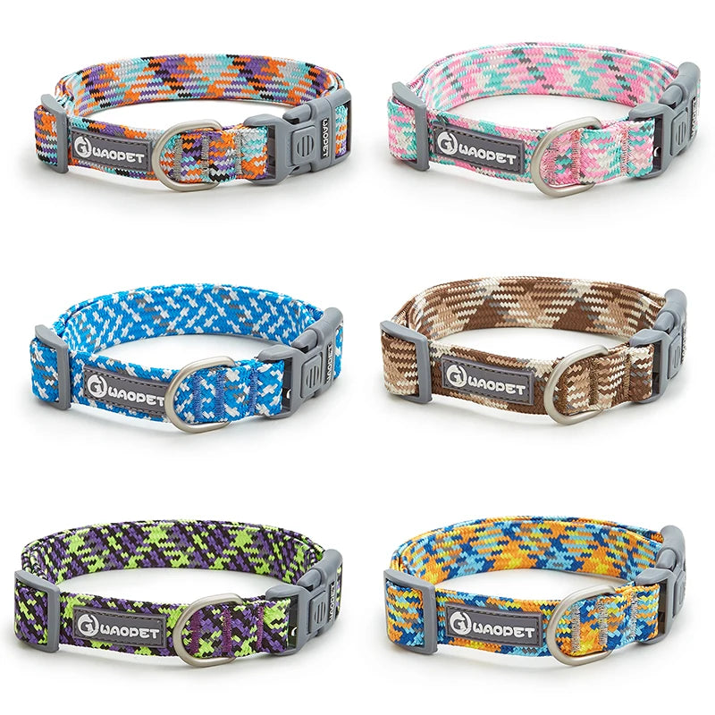 Reflective Adjustable Dog Collar Durable Nylon for Medium Dogs