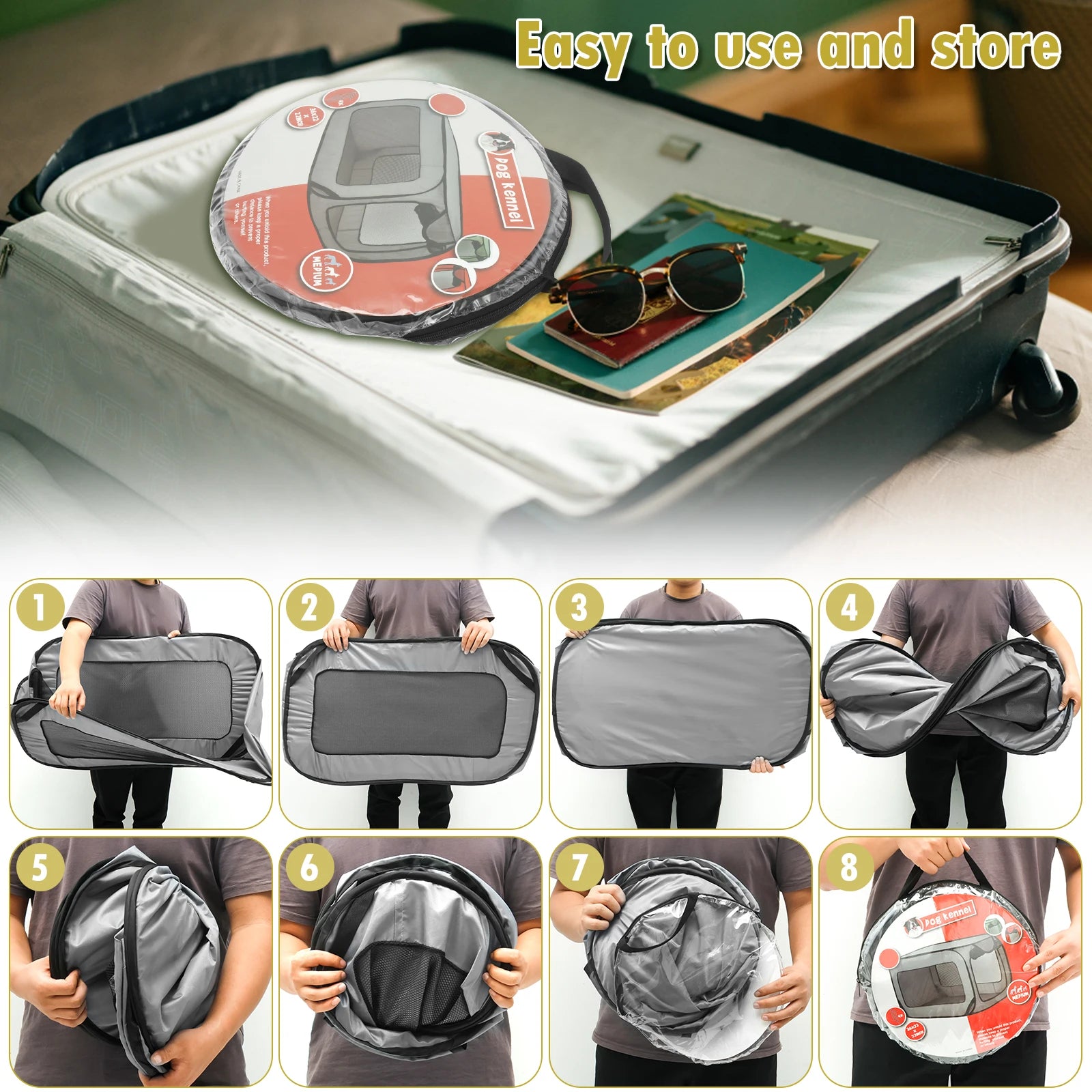 Foldable Pop-Up Dog Crate Portable Pet Tent for Travel
