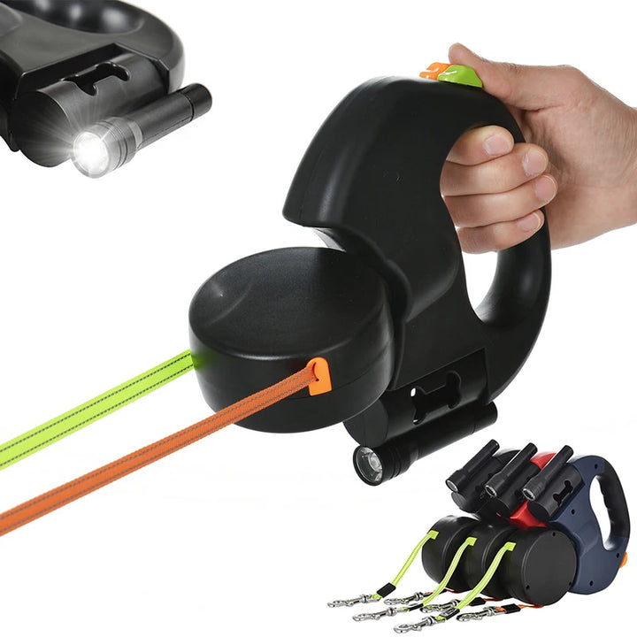 Reflective Dual Retractable Dog Leash with Lights No Tangle