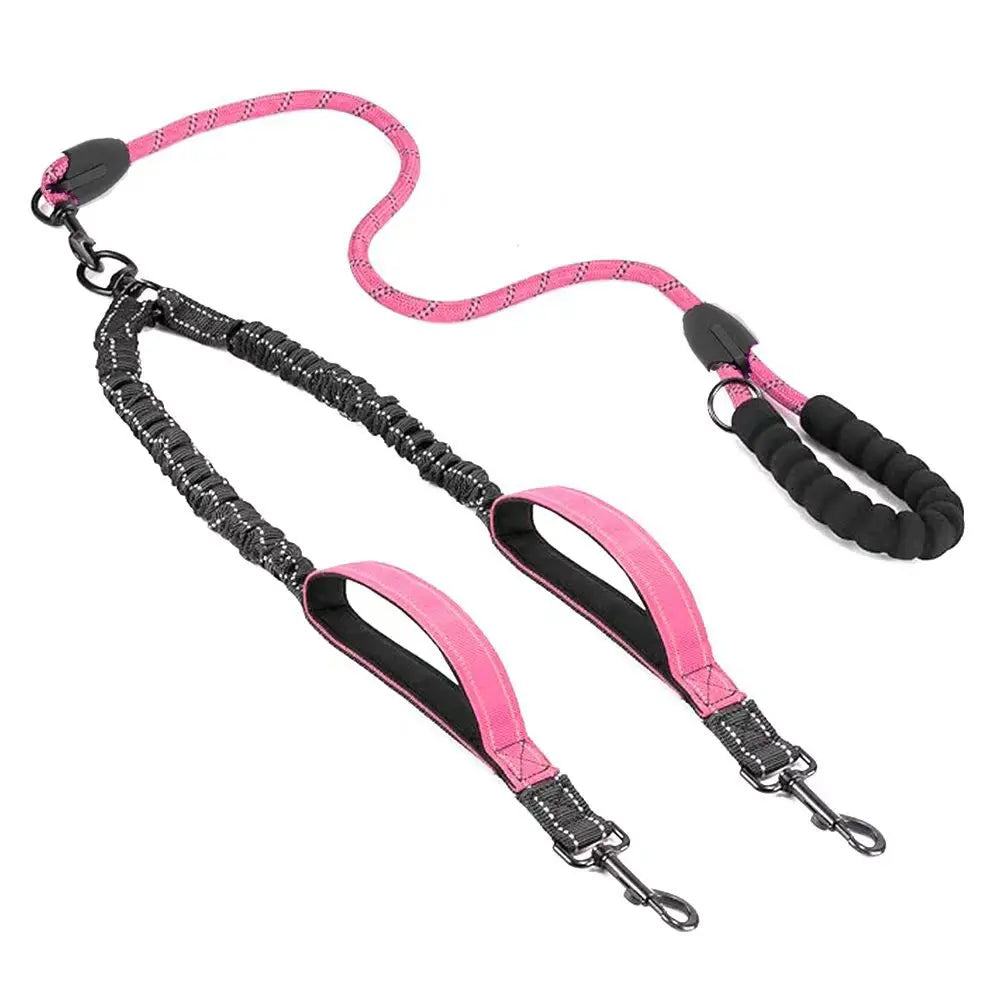 Reflective Double Dog Leash with Traffic Handles No Tangle