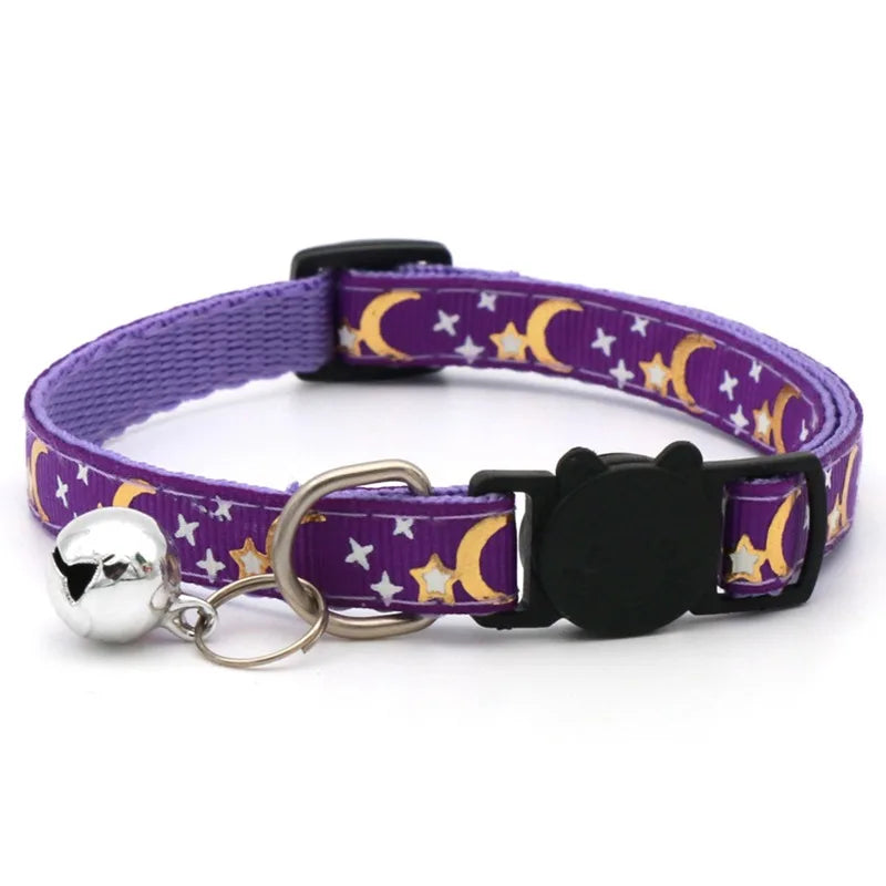 Colorful Paw Print Pet Collar with Adjustable Safety Bell