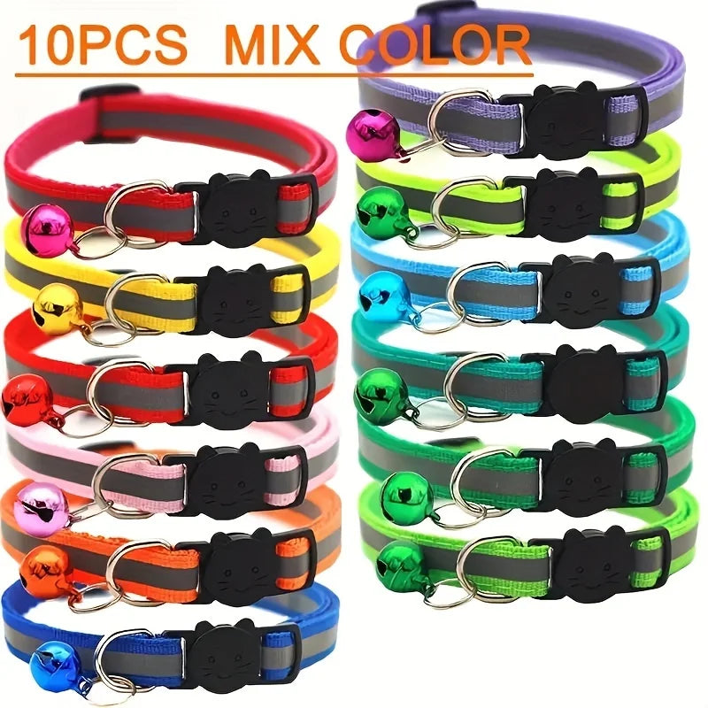 10-Pack Reflective Breakaway Cat Collars with Bells Safety Set