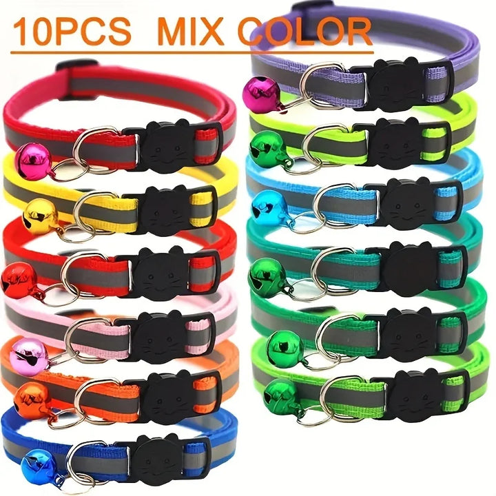 10-Pack Reflective Breakaway Cat Collars with Bells Safety Set