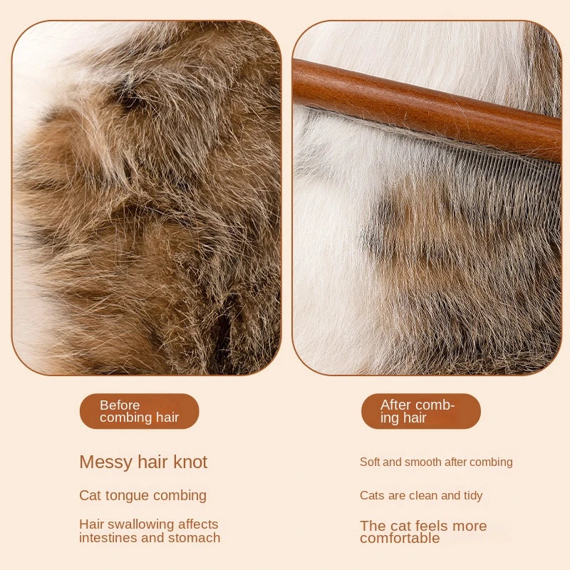 Stainless Steel Pet Comb with Wooden Handle for Grooming