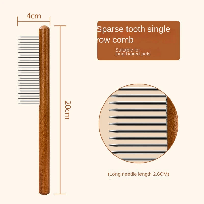 Stainless Steel Pet Comb with Wooden Handle for Grooming