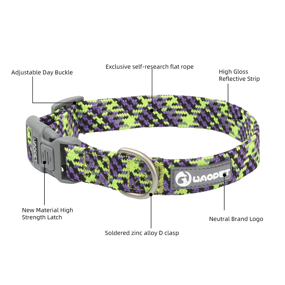 Reflective Adjustable Dog Collar Durable Nylon for Medium Dogs