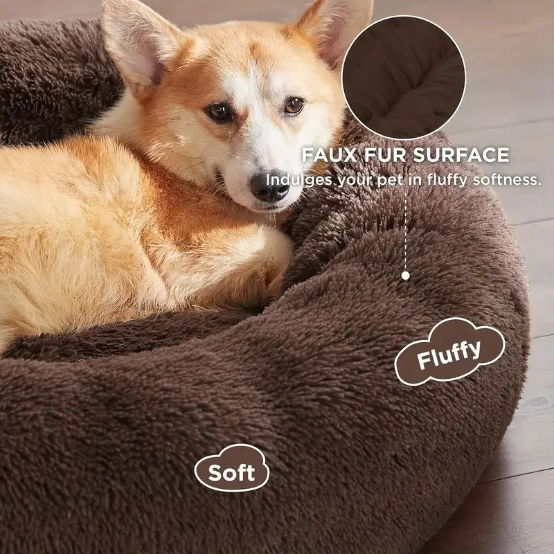 Round Plush Pet Bed Warm Washable Sofa for Dogs
