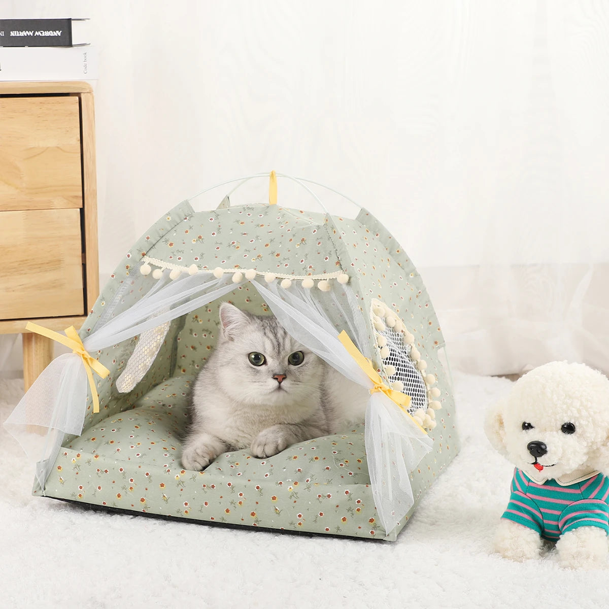 Warm Pet Tent Bed Cozy Cat House Winter Nest