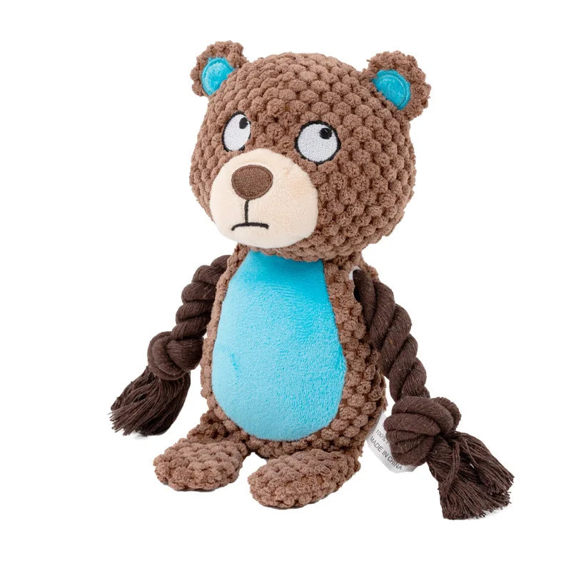 Cute Plush Rope Dog Toy with Squeaker and Knots