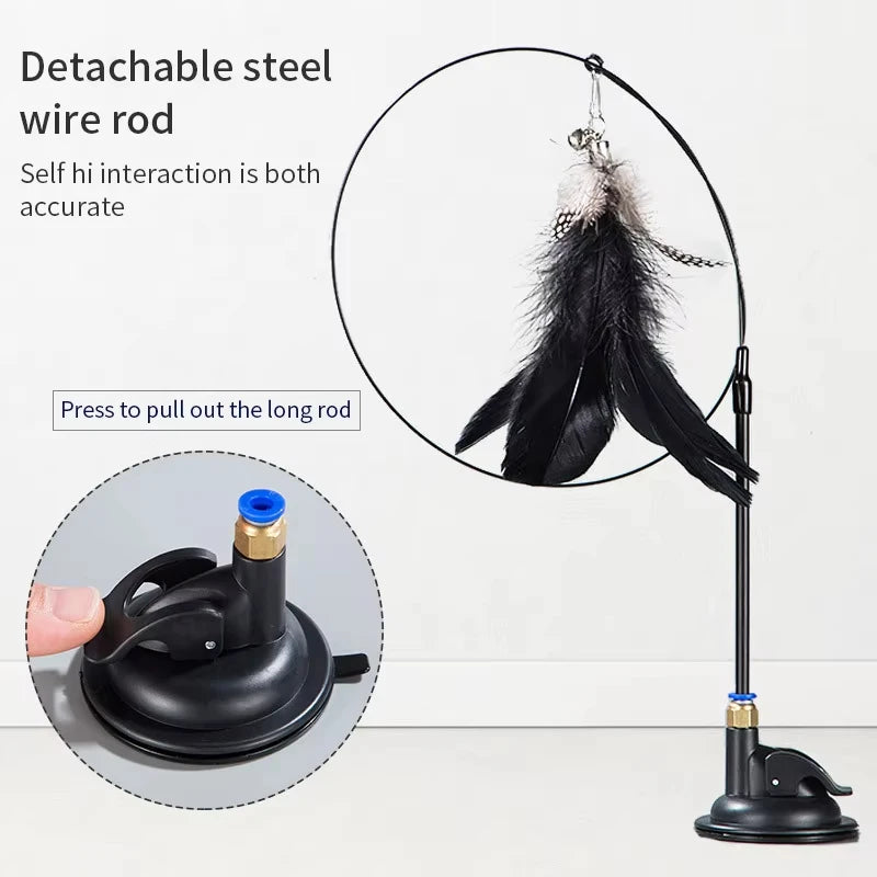 Hands-Free Feather Wand Cat Toy with Suction Cup Base