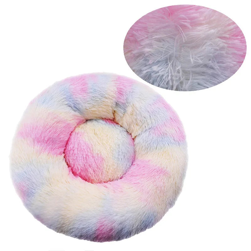 Round Plush Pet Bed Warm Washable Sofa for Dogs
