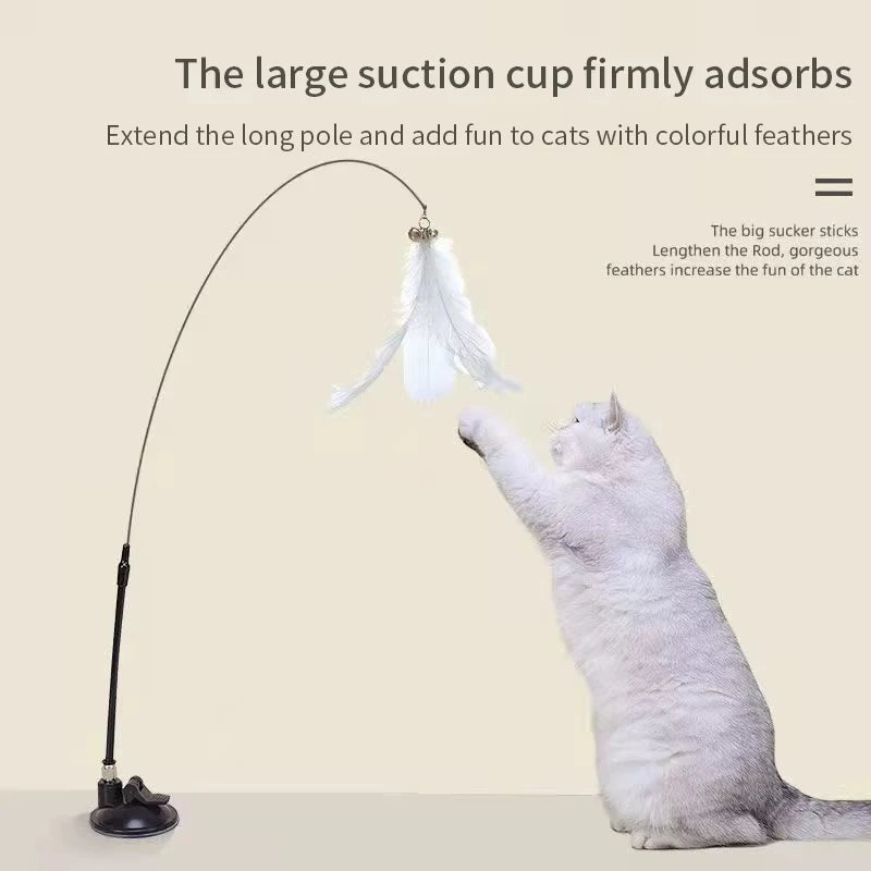 Hands-Free Feather Wand Cat Toy with Suction Cup Base