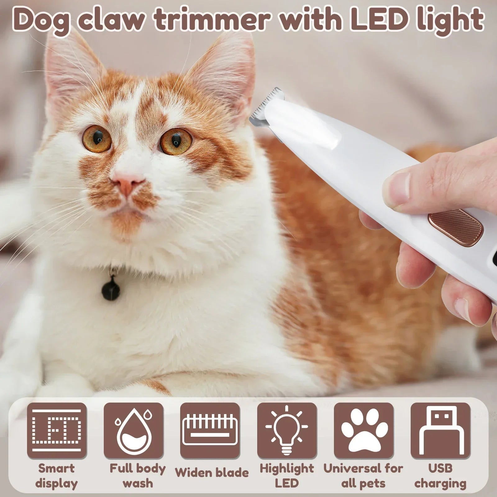 Waterproof Dog Paw Trimmer with LED Light and Display