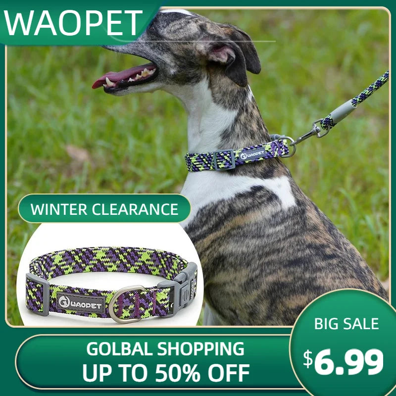 Reflective Adjustable Dog Collar Durable Nylon for Medium Dogs