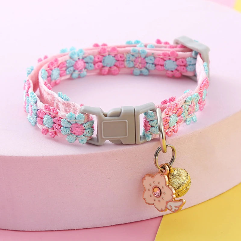 Colorful Paw Print Pet Collar with Adjustable Safety Bell