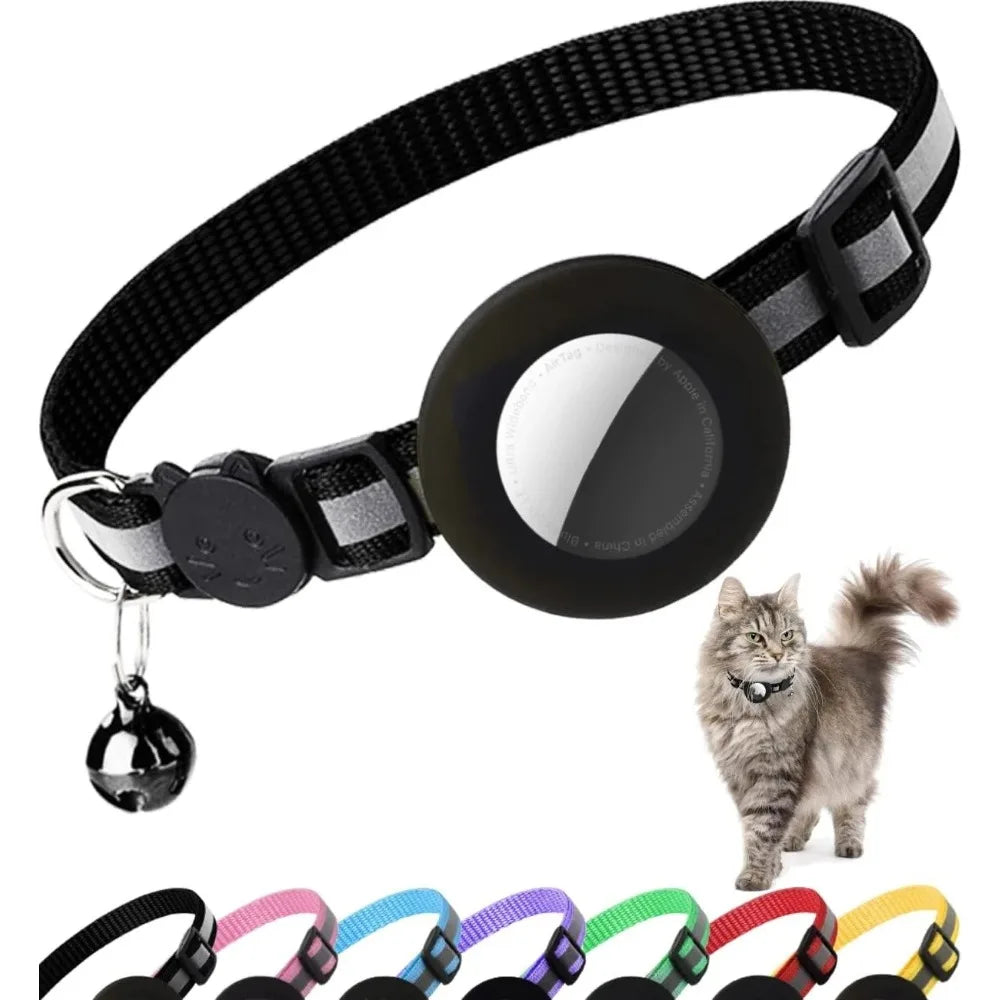 Reflective Airtag Cat Collar with Bell and Breakaway Buckle