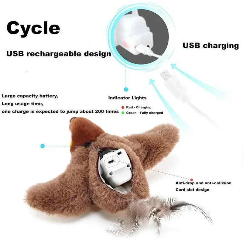 Rechargeable Chirping Bird Cat Toy with Touch Activated Flapping