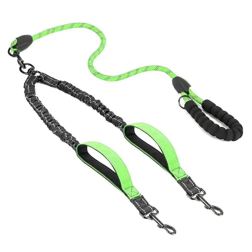 Reflective Double Dog Leash with Traffic Handles No Tangle