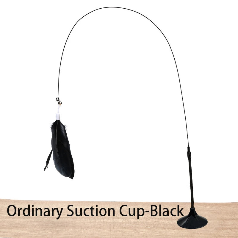 Hands-Free Feather Wand Cat Toy with Suction Cup Base